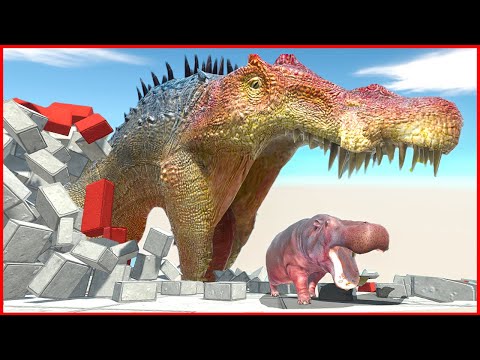 DINOSAUR SPINOSAURUS DANGEROUS WALL AMBUSH! | ARBS - Animal Revolt Battle Simulator