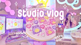 Designing new patterns, packing orders, and cross stitching! ❤️🎀🌹 Valentine's day studio vlog