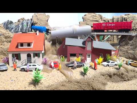 Train Washed Away From Railway Bridge Into House - Diorama Dam Breach
