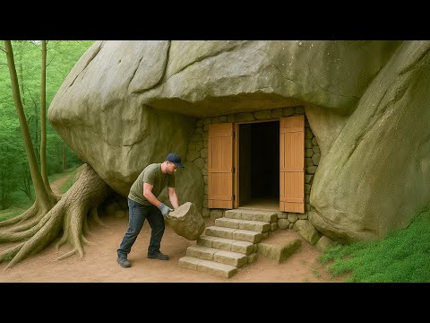 I Built a Hidden  Forest  Shelter Underground | 20 Days to Build a Stone House
