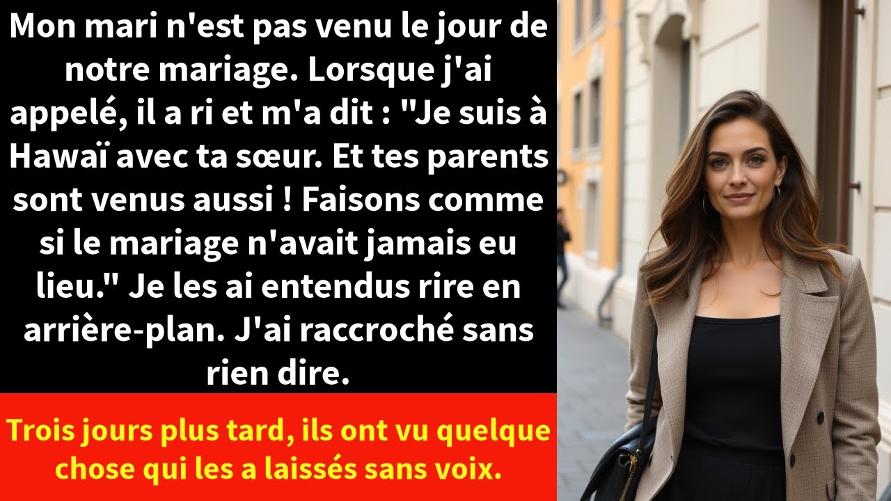 Mon mari n'est pas venu le jour de notre mariage. Lorsque j'ai appelé, il a ri et m'a dit :