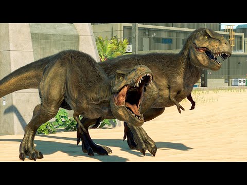 2x T-REX vs 2x GIGANOTOSAURUS (JWD DINOSAURS BATTLE) - Jurassic World Evolution 2