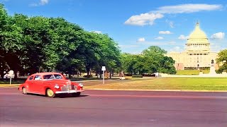 Washington DC 1940s in color, Street Scene [60fps,Remastered] w/sound design added