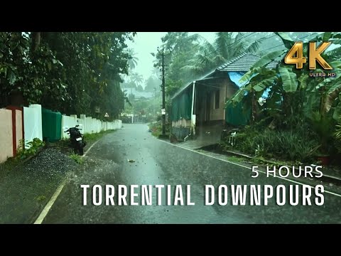 🌧️ 5 HOURS Walking in Heavy Torrential Rain | 4K UHD | Relaxing ASMR Rain Sounds for Sleep & Study