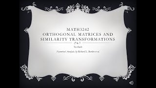Numerical Analysis II lecture15 Orthgonal Matrices and Similarity Transformations