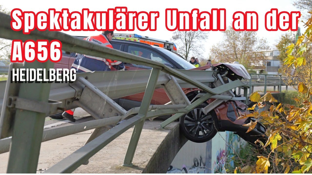 Spektakulärer Crash in Heidelberg – Fahrer verletzt, Leitplanke stoppt Auto