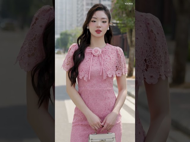 EH10B410 - Đầm ren hoa trà