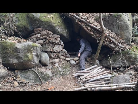 Building a Bushcraft Survival Shelter in the wilderness | Primitive living 