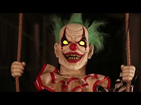 Animated Swinging Chuckles Circus Freak Show amusement Clown Doll Halloween Prop Decoration