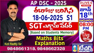 AP DSC Today SGT Exam Paper || June 18 S1 & S2 || Maths Explanation || Live Class || #aptetdsc