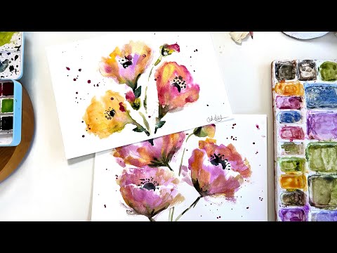 Loose Watercolor Flower Painting So Fun, Anyone Can Do ‘Em! Tutorial With My Grandaughter.