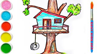 How to Draw a Treehouse Step by Step 🏡🌳 | Easy Drawing for Beginners