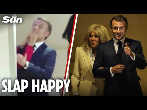 Macron MOCKS Brigitte's 'slap' as he steps off another flight with wife