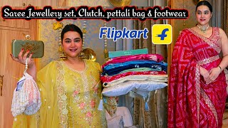 Flipkart Wedding Wear Saree, jewellery set, clutch, pottali bag & Footwear @PoojaRikichoyal 