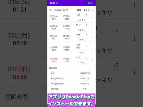 就寝時間 起床時間 記録帳 睡眠のグラフを表示するアプリ