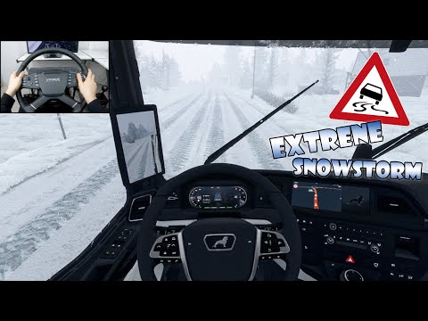 Extreme Snowstorm in Sweden - Nordic Horizons DLC | Euro Truck Simulator 2 | Steering wheel gameplay