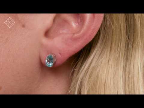 Blue Topaz 7 x 5mm and 9K White Gold Earrings - B3734