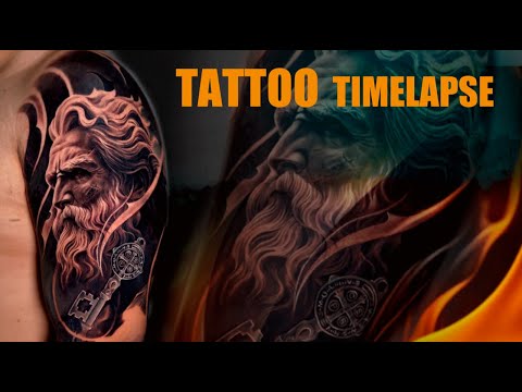 BLACK and GREY DIOS GRIEGO TATTOO | timelapse