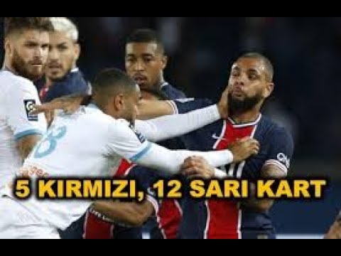 PSG - MARSİLYA KAVGASI 5 KIRMIZI 14 SARI KART ( NEYMAR - ALVARO KAVGASI )
