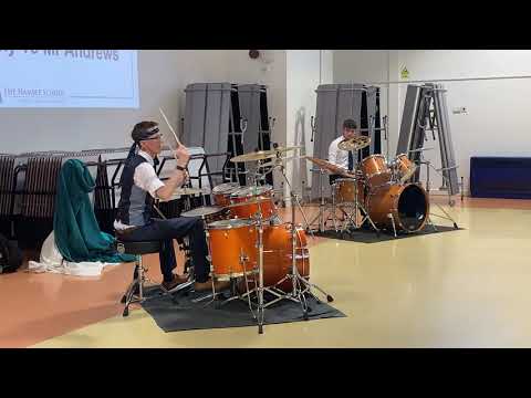 Drum Battle - Teacher of Science Mr Andrews and 16yr old Student Scotty 2023