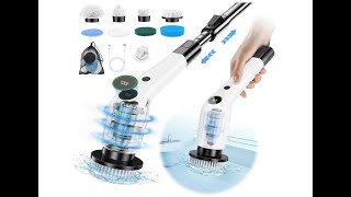 WOW! PUFTEM Electric Spin Scrubber, Cordless, 2 Speeds Adj Extension Handle, Battery Level Display