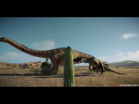 ALLOSAURUS PACK HUNTING A HERD OF DIPLODOCUS IN THE DESERT - Jurassic World Evolution 2_R