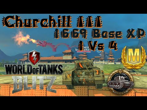 WOT Blitz Churchill III 1669 Base Xp 1 Vs 4 Kolobanov Mastery Gameplay