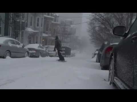 Snowboarding G Street in Southie