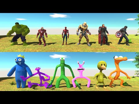 Team Avengers vs Team Rainbow Friends - Animal Revolt Battle Simulator
