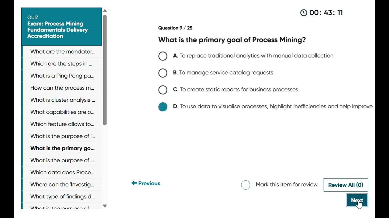 Process Mining Fundamentals Accreditation Exam 100% Pass Score 
