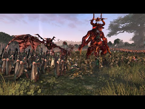 preyton, ghorgon and jaberslythe mod showcase! beastmen vs wood elves- warhammer 2 cinematic battle
