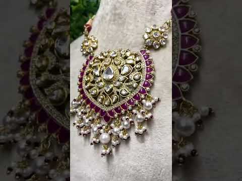 Silver kundan necklace gold plated
