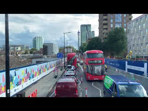 Bus ride in peak hour traffic in London - from Mornington Crescent to Warren Street - watch BT tower