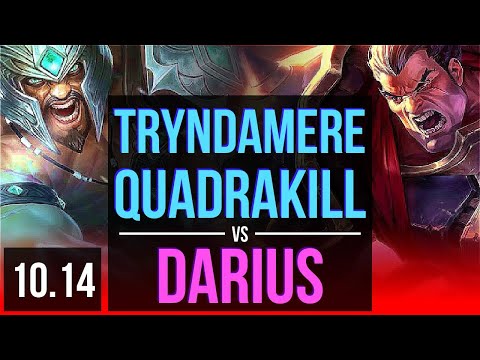 TRYNDAMERE vs DARIUS (TOP) | Quadrakill, KDA 8/0/11, Rank 12 Tryndamere | KR Grandmaster | v10.14