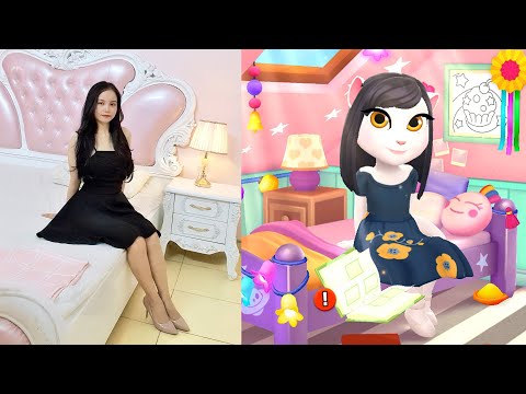 Imitate Angela in the Bedroom - My Talking Angela 2 In The Real Life Cute Girl VS Angela