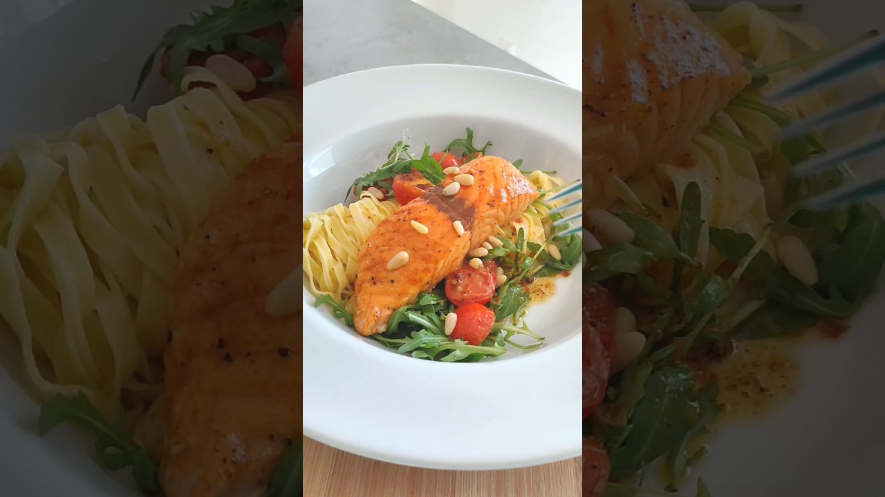 YouTube-Video: Lachs-Pasta mit Knoblauch-Honigglasur und Rucola