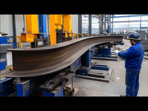 Steel Frame Structure Fabrication Process with Heavy Machinery. Amazing Manufacturing Processes