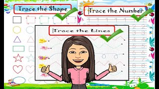 Shape-Line-Number Tracing Worksheets for Kids