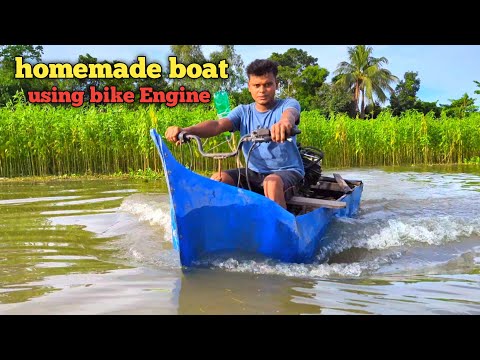 How to make Boat Using Plastic Barrels  and bike  Engine  ||Homemade Fiber Boat  #sujanexperiment
