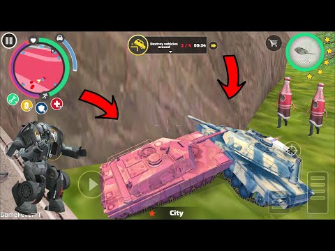 Rope Hero Vice Town (Pink Tank vs Green Tank Collision) Rope Hero Destroy Tanks and Car Robot - HD