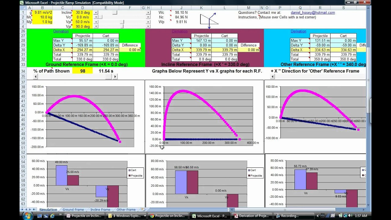 Projectile on Incline Simulation Spreadsheet