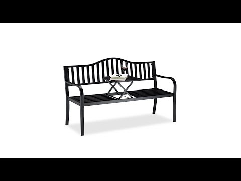 Gartenbank mit ausklappbarem Tisch Schwarz - Metall - 150 x 90 x 58 cm
