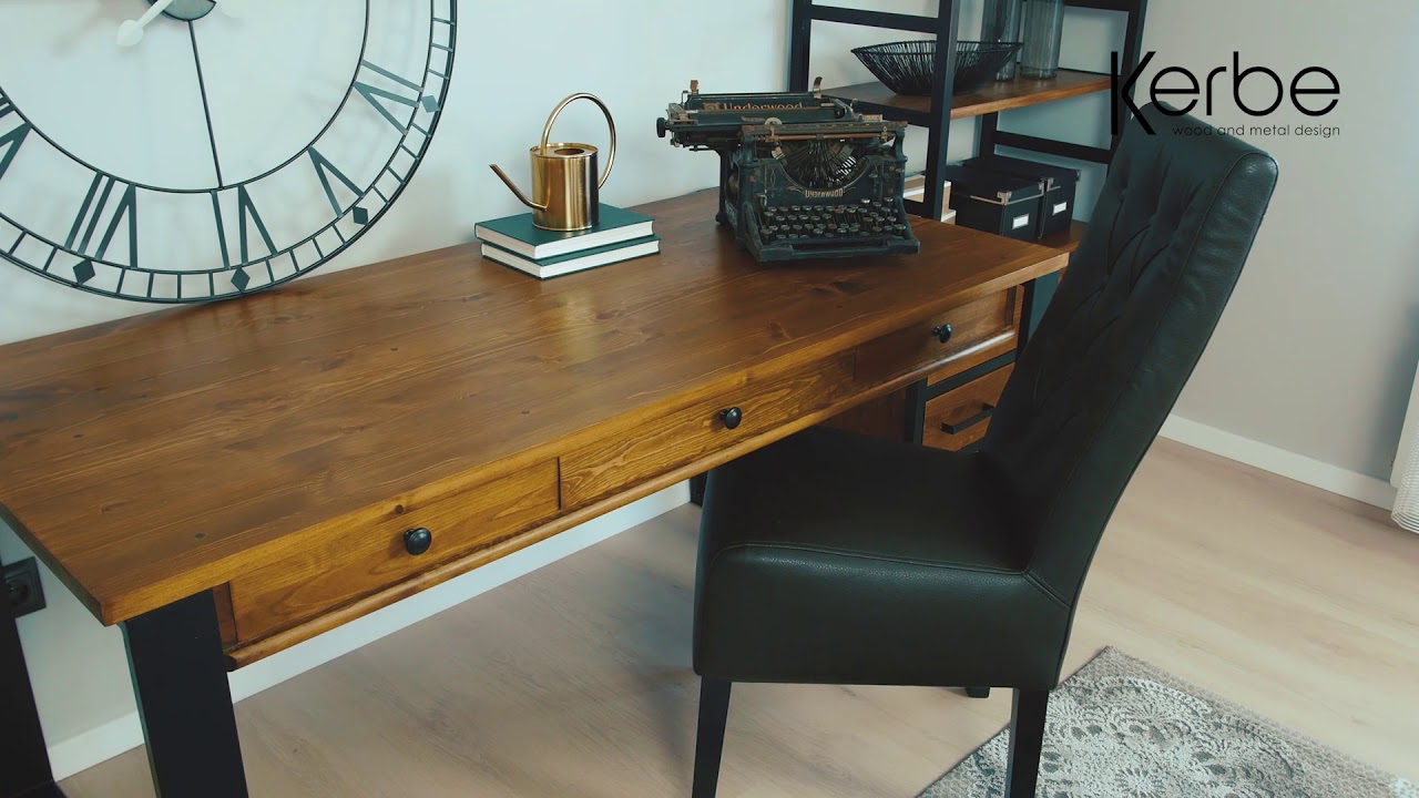 Watch Biurko loftowe z blatem drewnianym now Biurko loftowe z blatem drewnianym