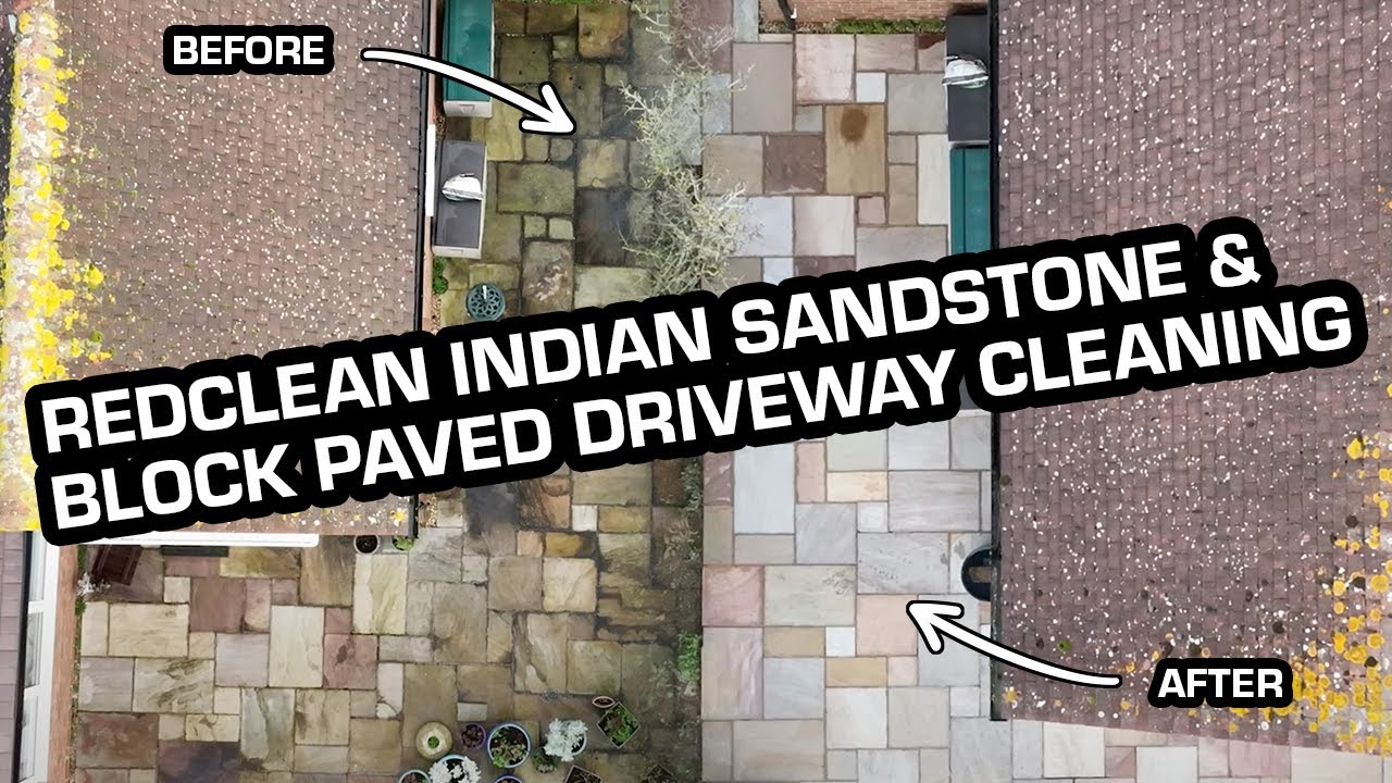 RedClean Indian Sandstone & Block paved driveway cleaning.