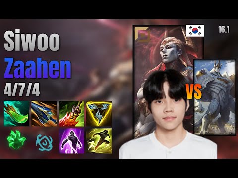 Siwoo Top Zaahen vs Galio lol KR solo rank Full Game 16.1 | 시우 자헨 vs 갈리오