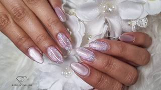 Velvet Cat eye with flower nail art. Doing gel rebalance in real time. Removing lifting from nails