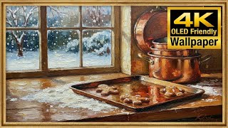 Impasto Winter Window with Gingerbread Cookies - Samsung Frame TV Art - Cozy Winter Baking Vibe