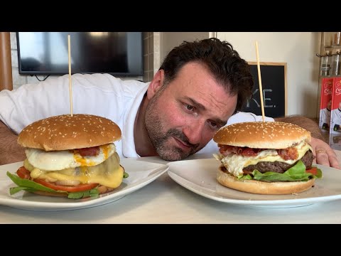 Super Mega Hamburger da Panico Paura, con uova e pancetta affumicata