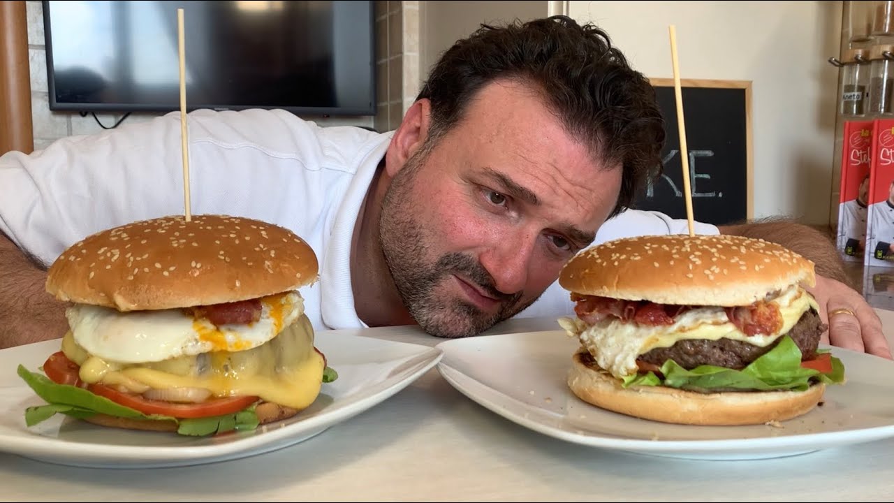 Super Mega Hamburger da Panico Paura, con uova e pancetta affumicata