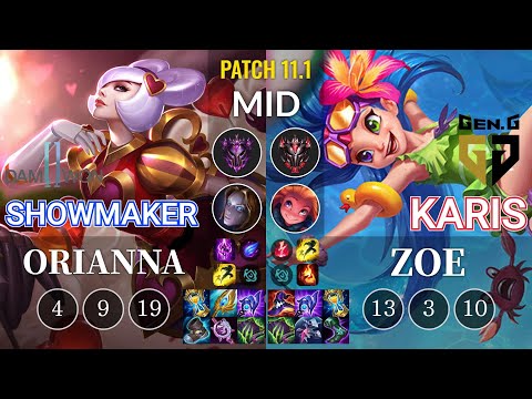 DWG Showmaker Orianna vs GEN Karis Zoe Mid - KR Patch 11.1